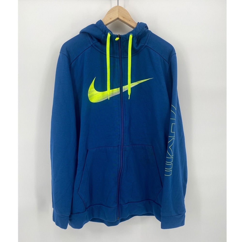 Nike Hoodie Mens Large Blue Full Zip Dri-FIT Volt Swoosh Logo Good Condition